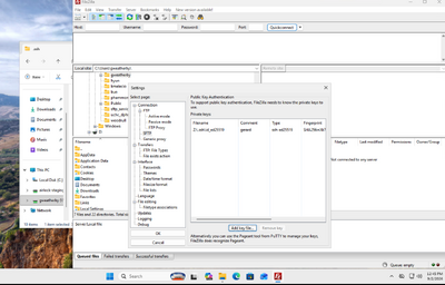 SFTP dialog with Add key file...